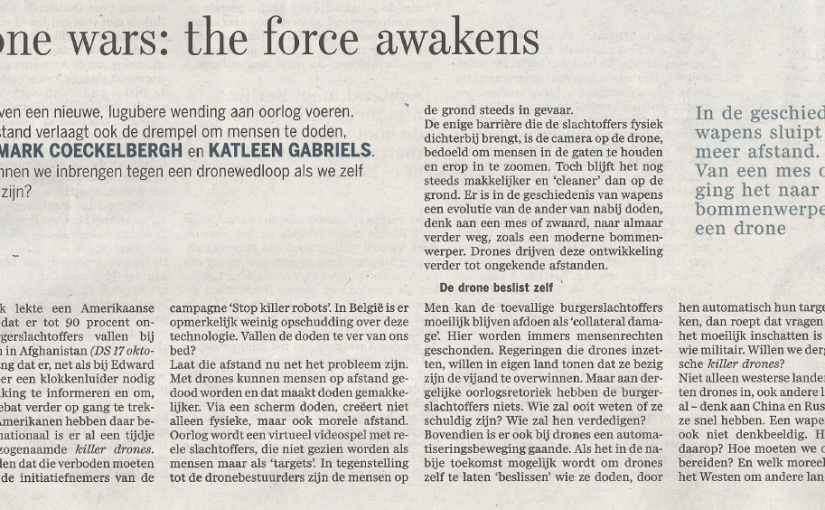 opinion article about drones in De&nbsp;Standaard